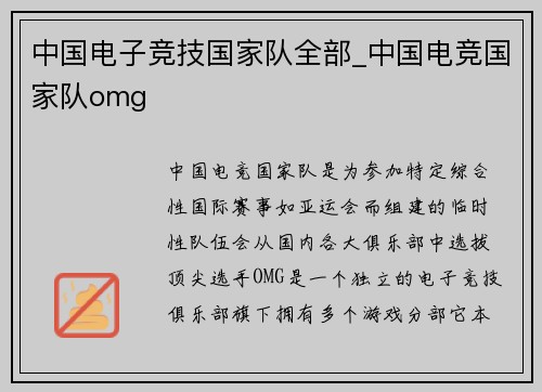 中国电子竞技国家队全部_中国电竞国家队omg